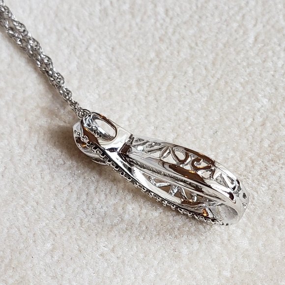 Sterling Silver Teardrop Infinity CZ Accent Pendant Necklace Signed SUN 925 - Picture 5 of 7